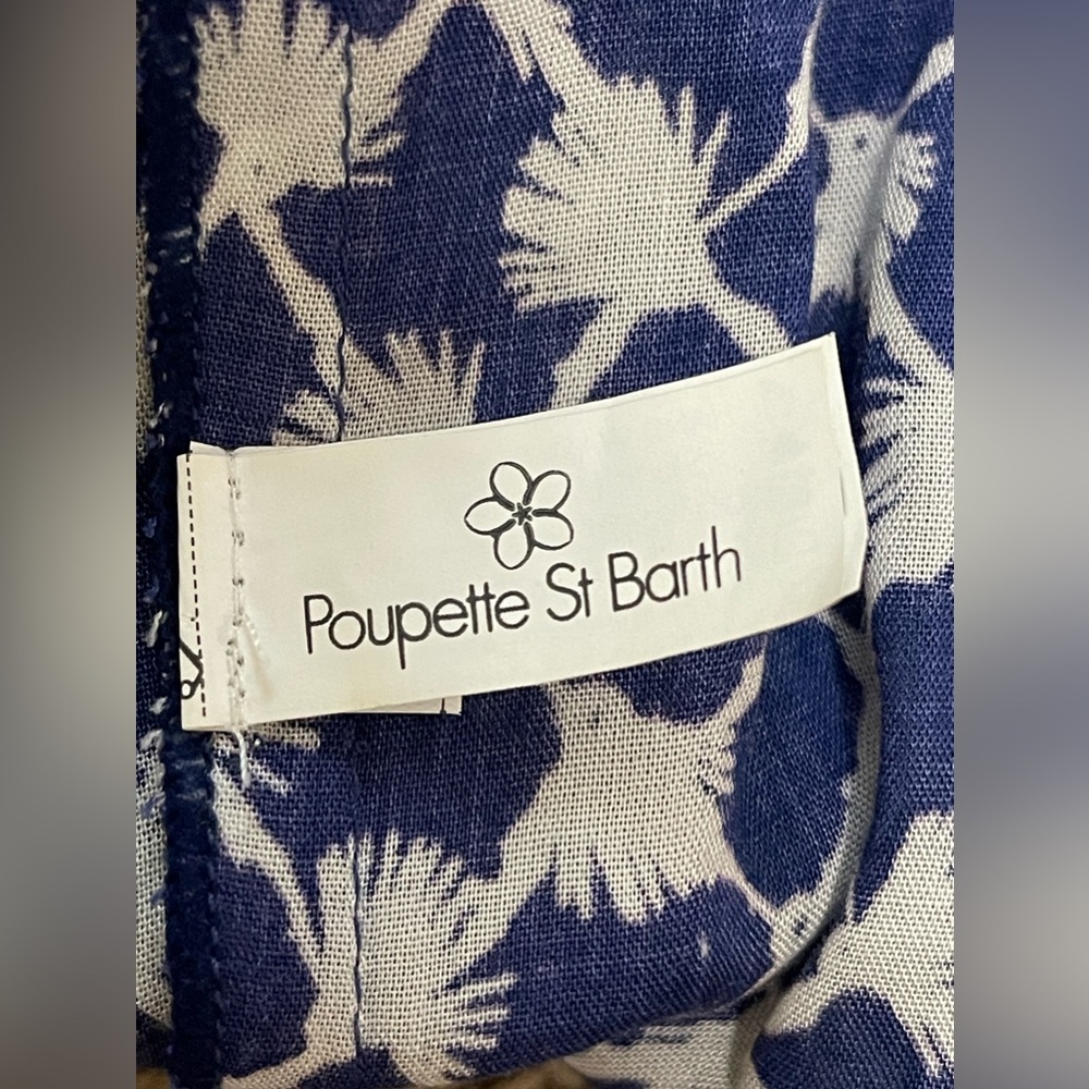 Poupette St Barth Blue & Cream Fringe Ruffle Fit & Flare Dress Size Small - Picture 9 of 10
